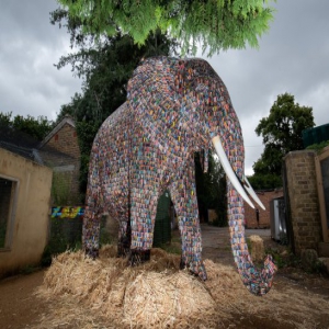 伦敦一动物园展出“电池大象” 高2.4米由1万多节旧电池制成