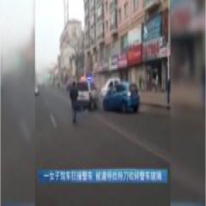 黑龙江一女子驾车疯狂撞击警车 被逼停后又持刀砍砸