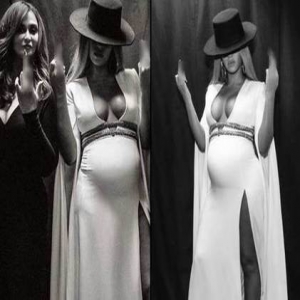 碧昂斯挺孕肚比不雅手势 被指不满格莱美评审