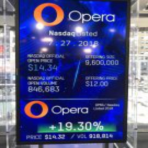 Opera纳斯达克上市 开盘14.34美元较发行价涨19.3%