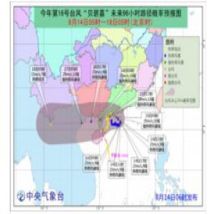 第16号台风贝碧嘉继续徘徊 96小时路径概率预报